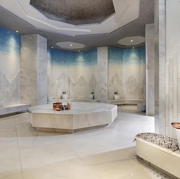 Turkish Bath area with marble glazed walls in C'espace Spa at Cullinan Belek