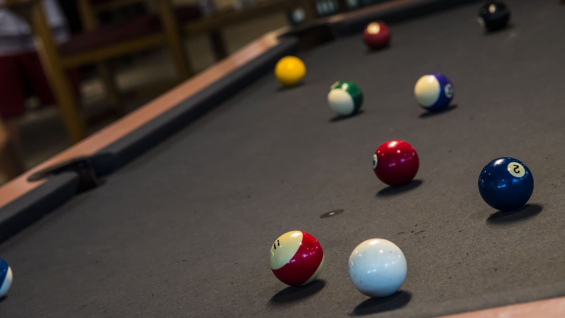 Close-up of Billiard board table at Cove Pocono Resorts