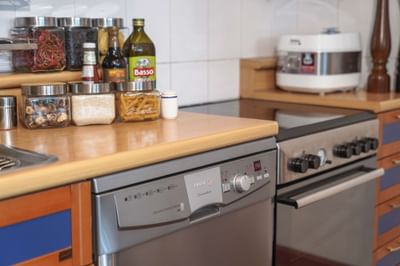 A modern kitchen with spices on display at Hanoi Daewoo Hotel