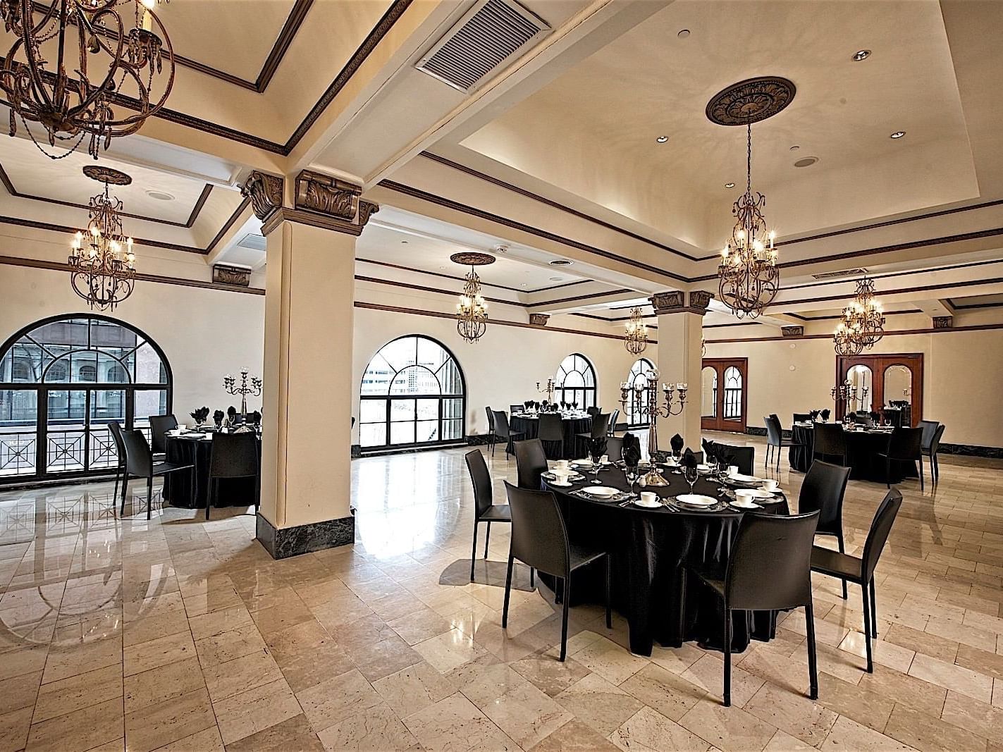 Banquet table set-up in Parlor Room at The Mayo Hotel
