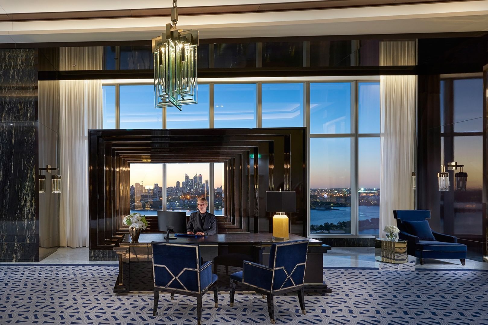 Hotel Lobby area with a city view at Crown Hotel Perth