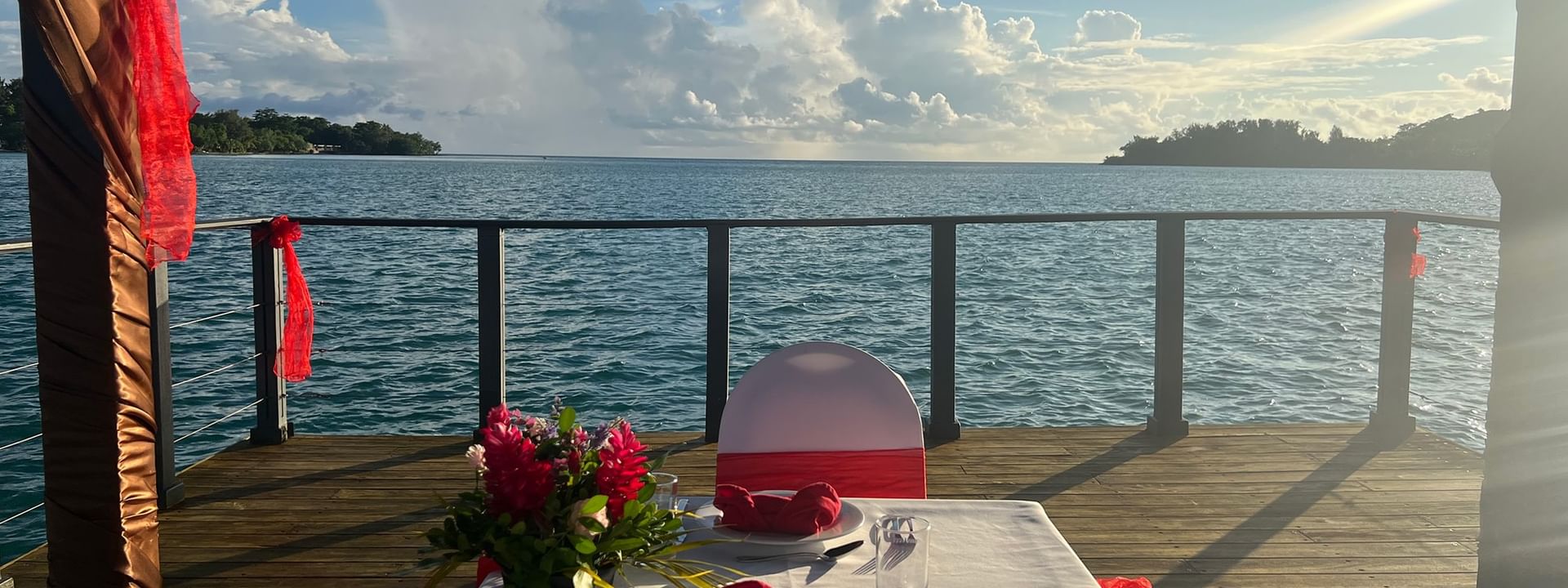Romance and Sunset Cruise dining setup with ocean view at Warwick Le Lagon - Vanuatu, Efate