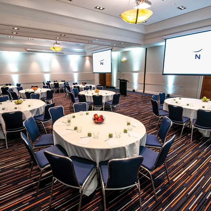 Banquet tables set-up in the Ballroom at Novotel Glen Waverley