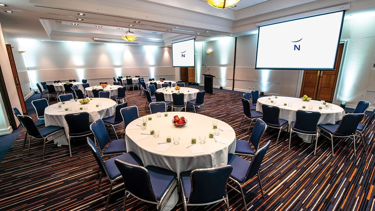 Banquet tables set-up in the Ballroom at Novotel Glen Waverley