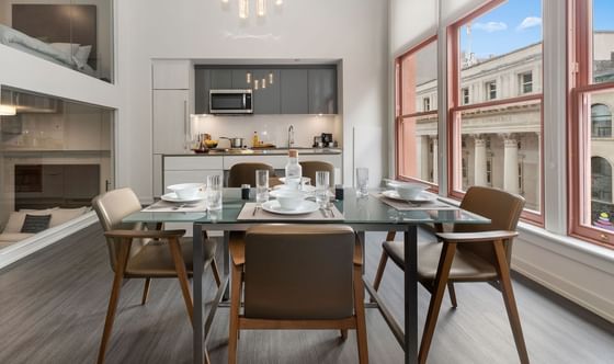 Kitchen & dining area in Heritage loft at ReStays Ottawa