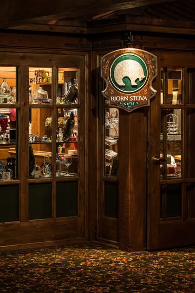 Bjorn Stova Gift Shop entrance sign at Stein Eriksen Lodge