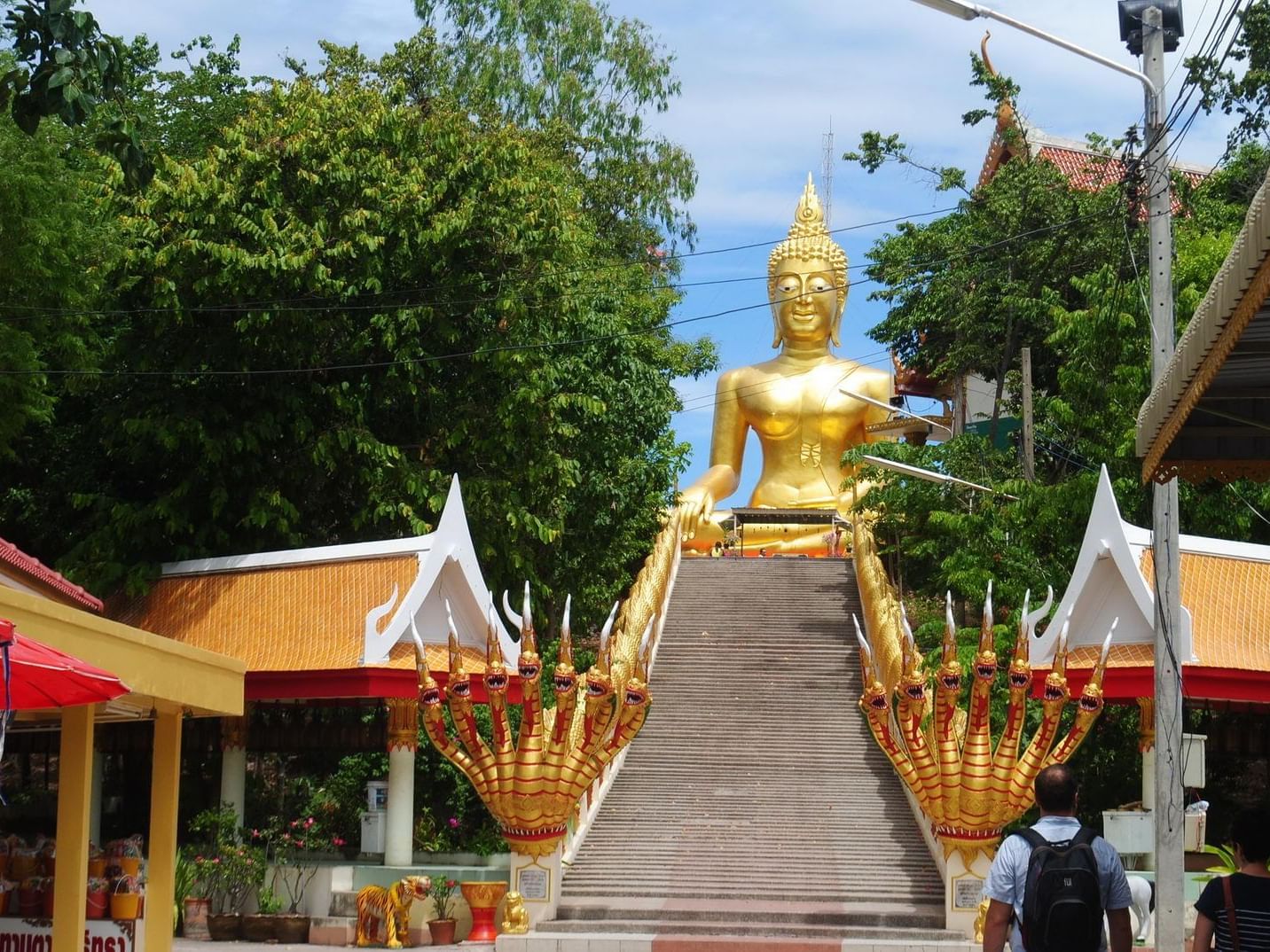 Distant view of stairway in Wat Phra Yai Temple near U Hotels