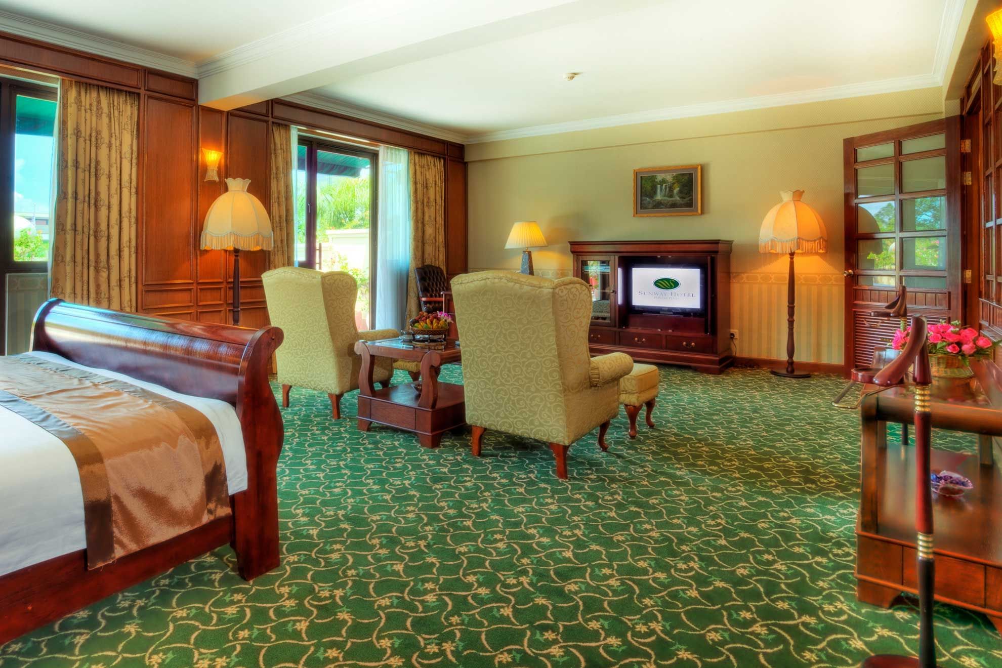 TV & lounge in Presidential Suite Bed Room at Sunway Hotel Phnom Penh