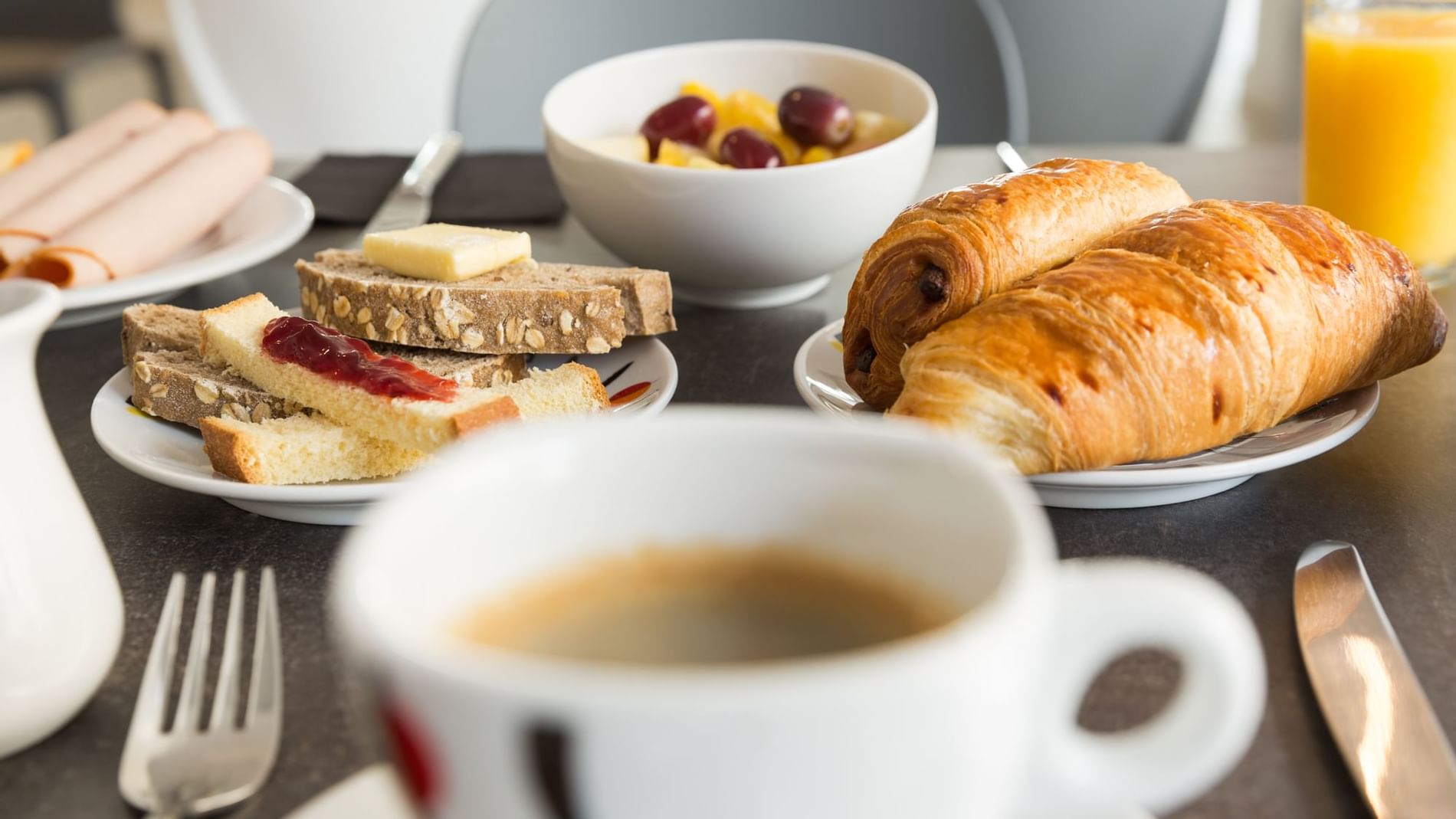 Closeup of a continental breakfast at The Originals Hotels