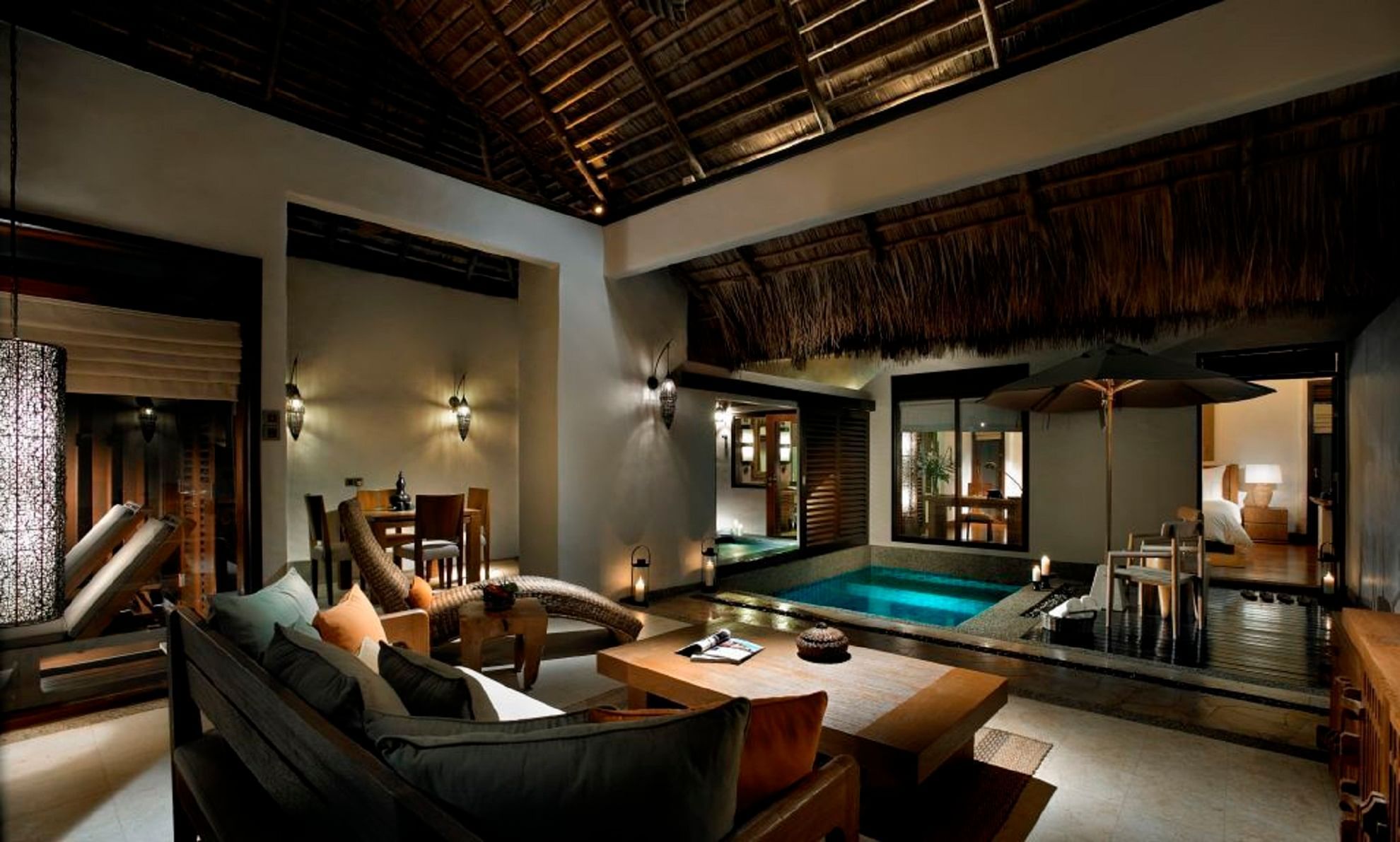 Lounge area by the private pool area in Water Villa at The Banjaran Hotsprings Retreat