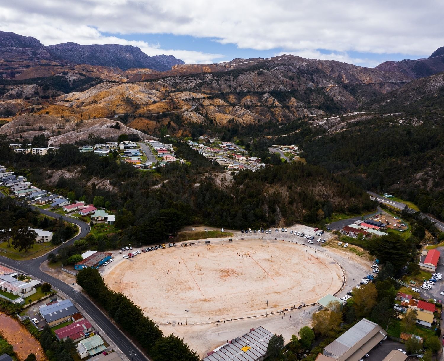 The iconic gravel oval at Queenstown near Strahan Village
