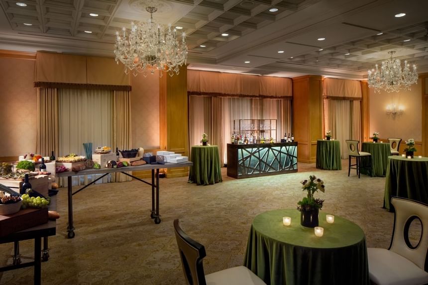 Tables with simple candle decor at a wedding, Townsend Hotel