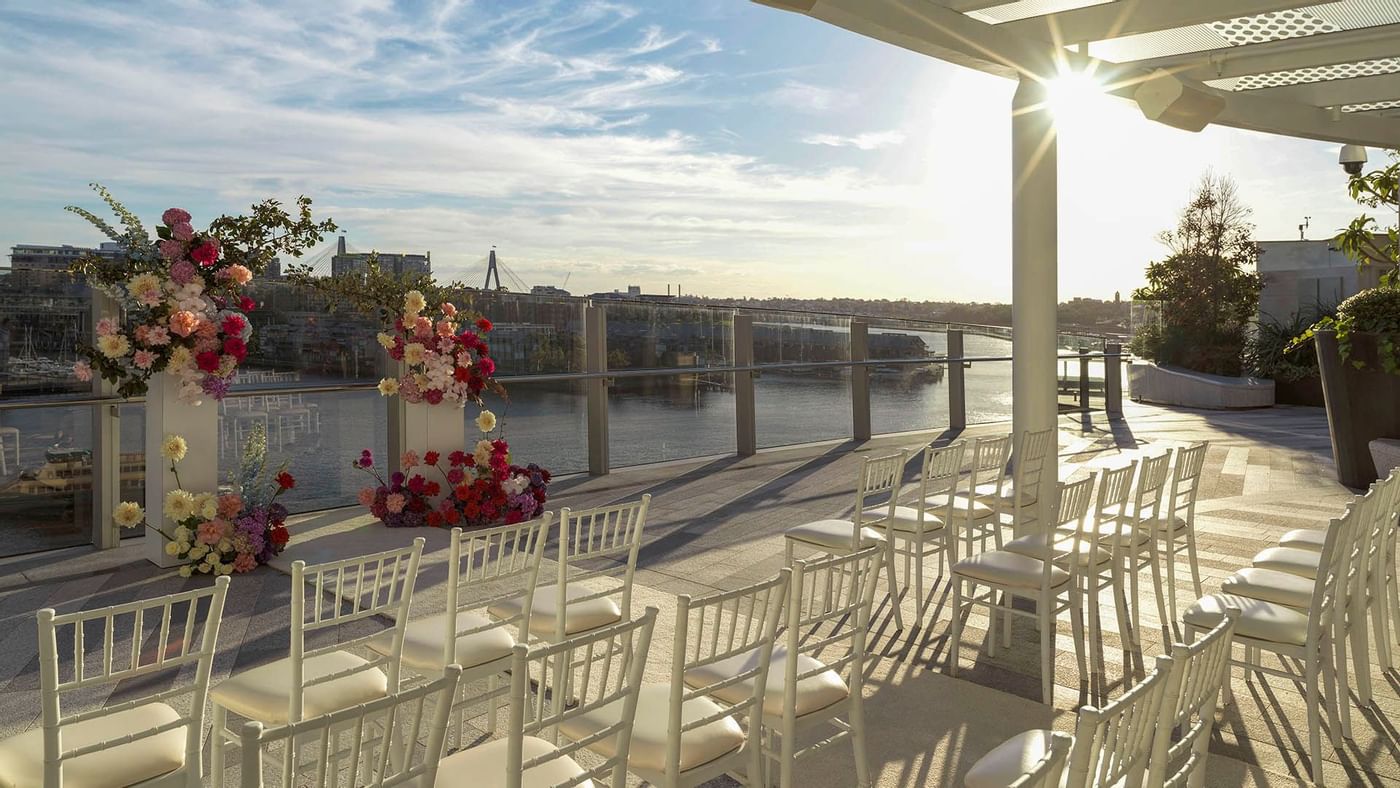 Outdoor wedding arrangement in Pavillion at Crown Towers Sydney