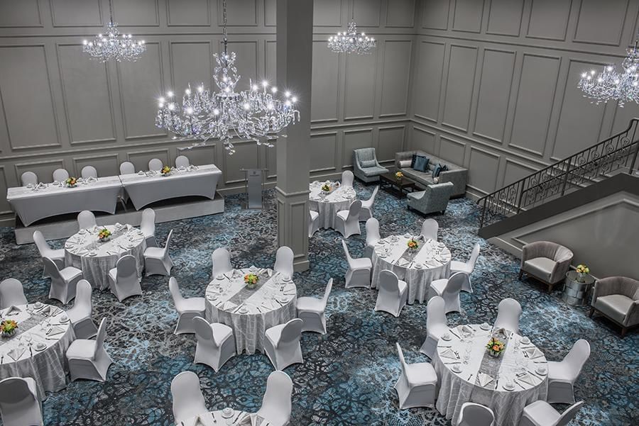 Aerial view of banquet set-up in a Ballroom at Temple Gardens Hotel & Spa