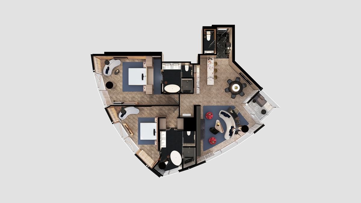 Floor plan of Two Bedroom Crystal Villa at Crown Towers Sydney