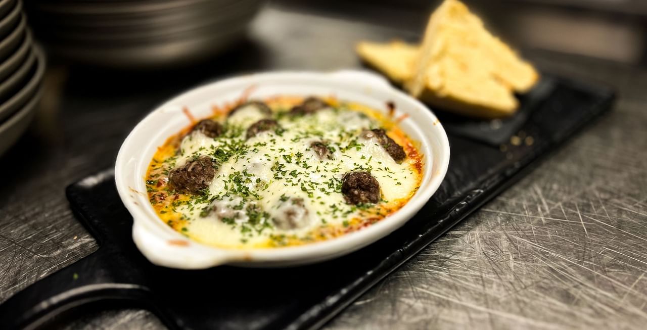 Close-up of a creamy dish served in Midnight Sun Lounge at Midnight Sun, a Coast Hotel