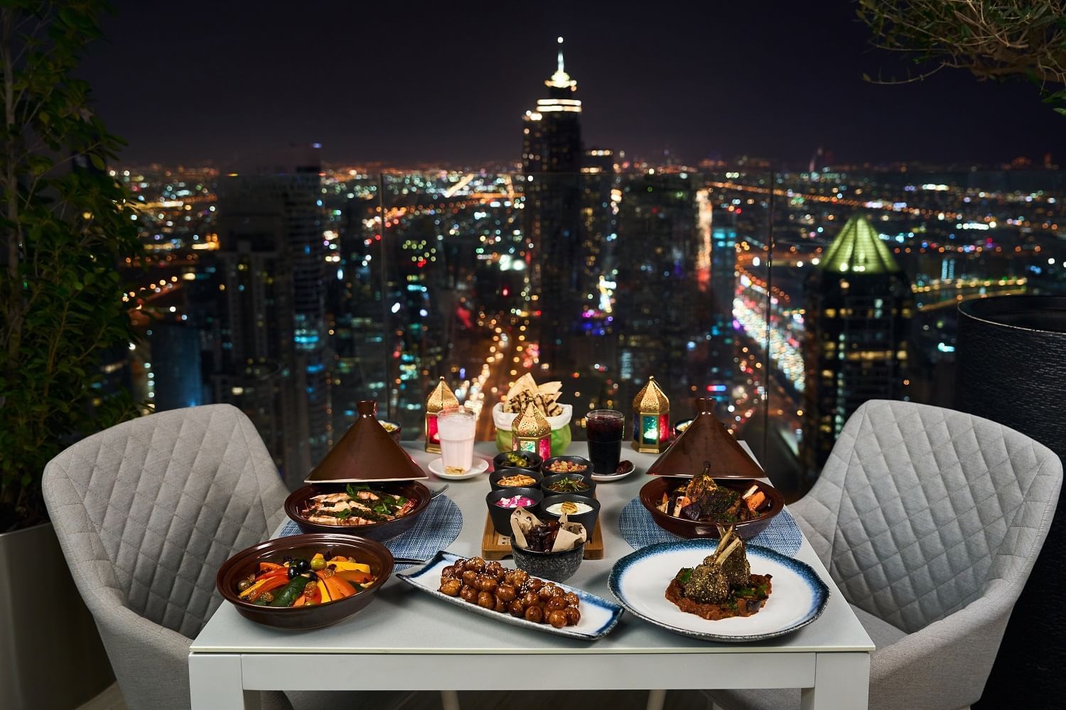 Dining table arranged for Suhoor in Malibu Sky Lounge at Paramount Hotel Midtown