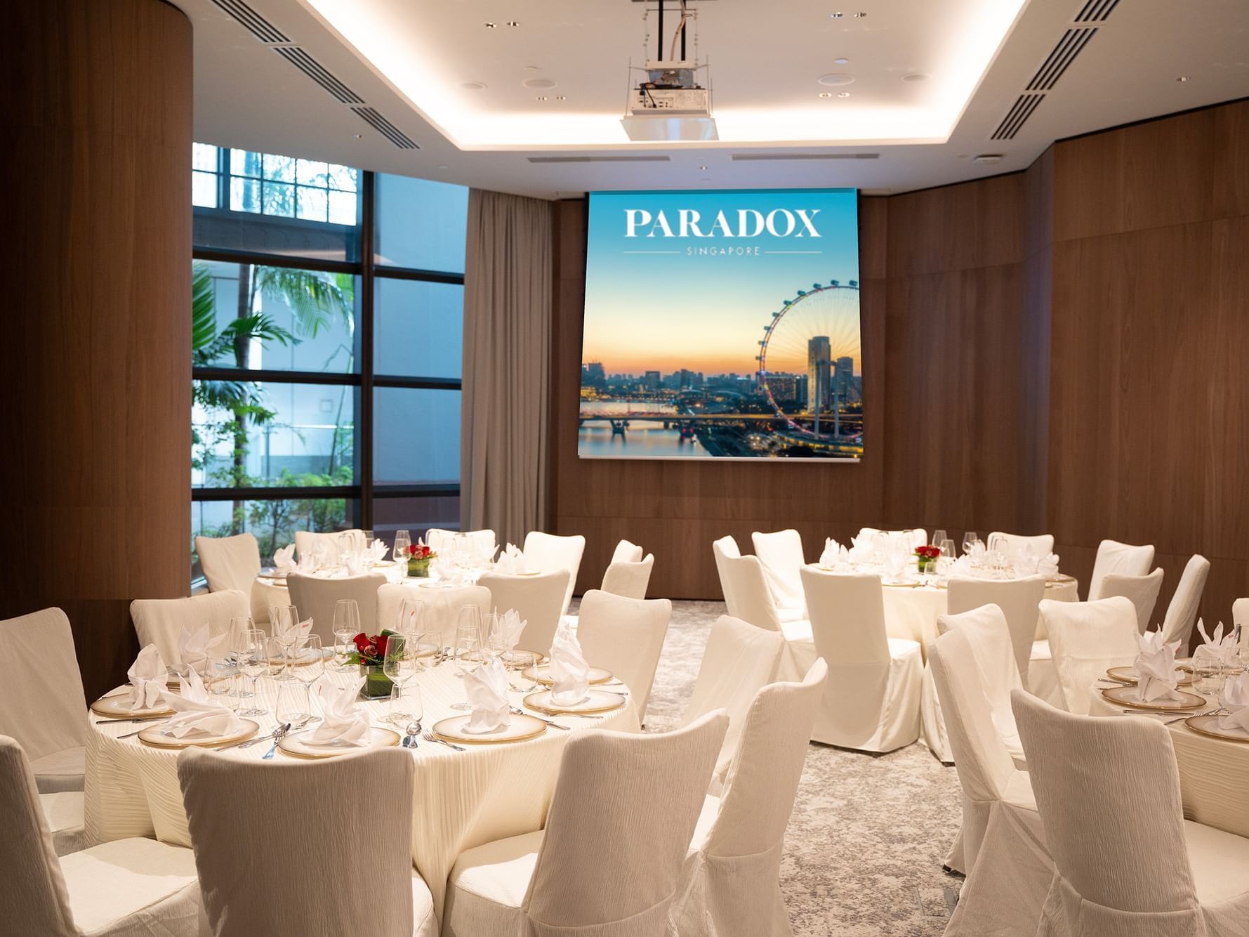 Cluster-style meeting setup in Sandalwood room at Paradox Singapore.