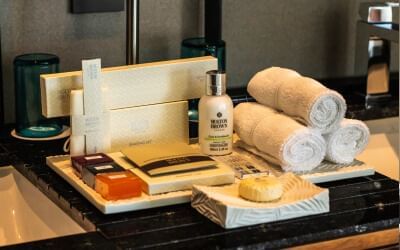 Close-up of luxury hotel bathroom kit at Live Aqua Urban Resort