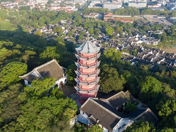 Aerial view of the Longguang Tower near Grand Park Wuxi