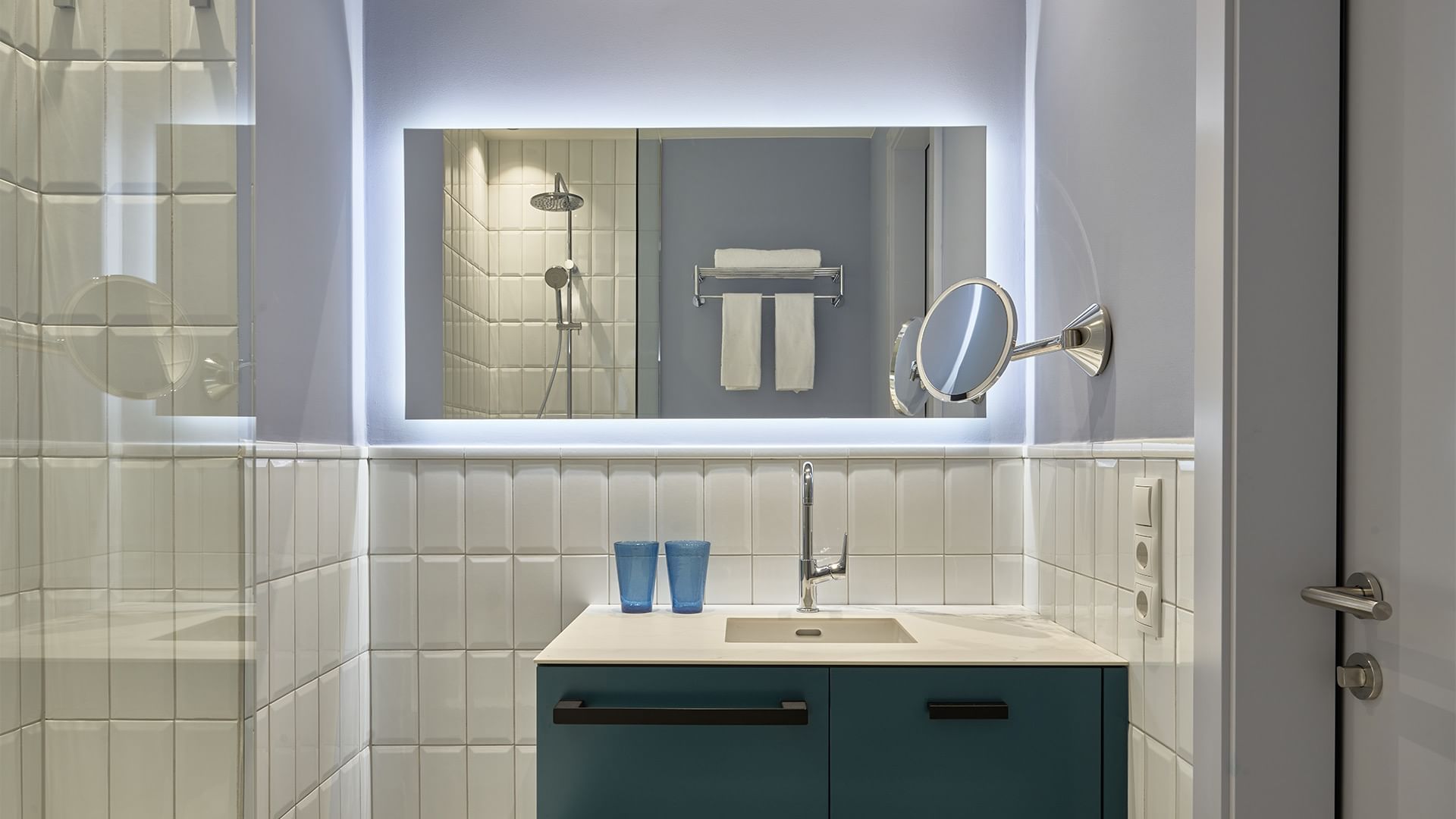 Bathroom vanity area in Double Room at Falkensteiner Hotels