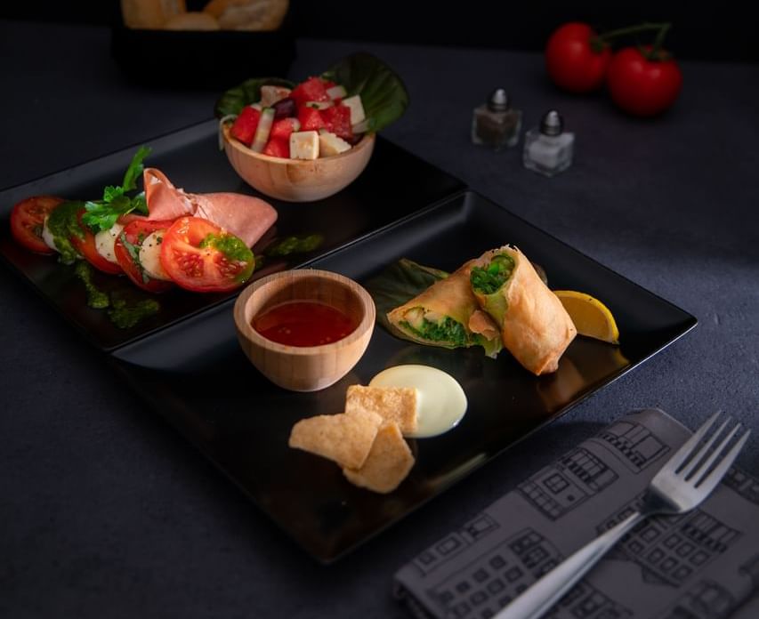Close-up of Appetizers served at Amsterdam Manor Resort