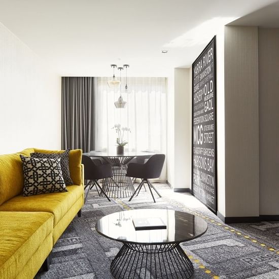 Living area of Premium Executive Room at Pullman Melbourne CBD