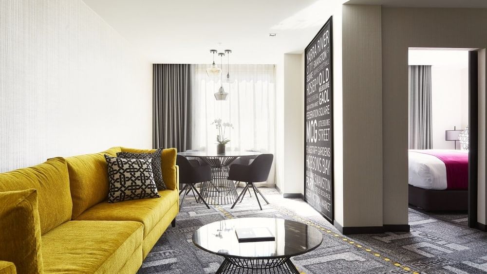 Living area of Premium Executive Room at Pullman Melbourne CBD