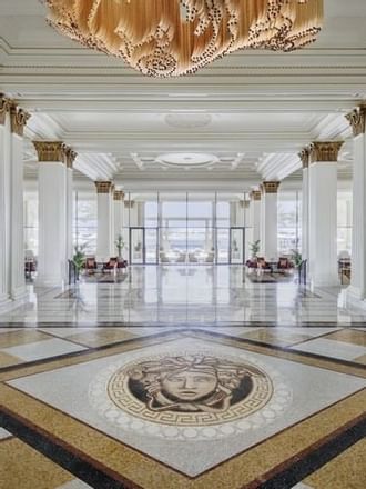 Interior view of the hotel entrance at Palazzo Versace Dubai 