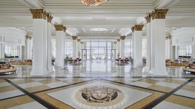 Interior view of the hotel entrance at Palazzo Versace Dubai 