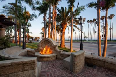 A fire pit area in Convivo restaurant at Santa Barbara Inn