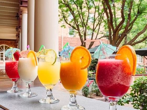 Frozen cocktails lined in row at Hotel Colorado