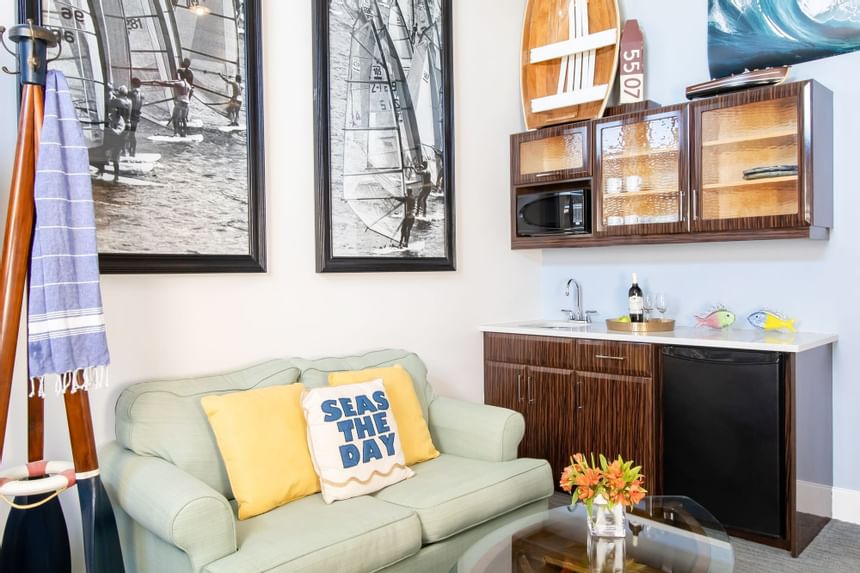 Comfy sofa by the kitchenette in Superior Loft Sail Inn at Retro Suites Hotel