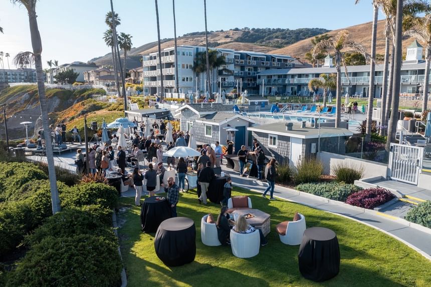 Group gathering on a terrace at a hotel 