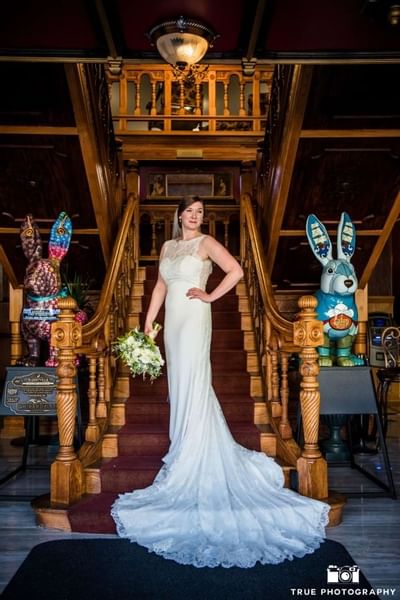 Portrait of a bride on a stairway at Horton Grand Hotel