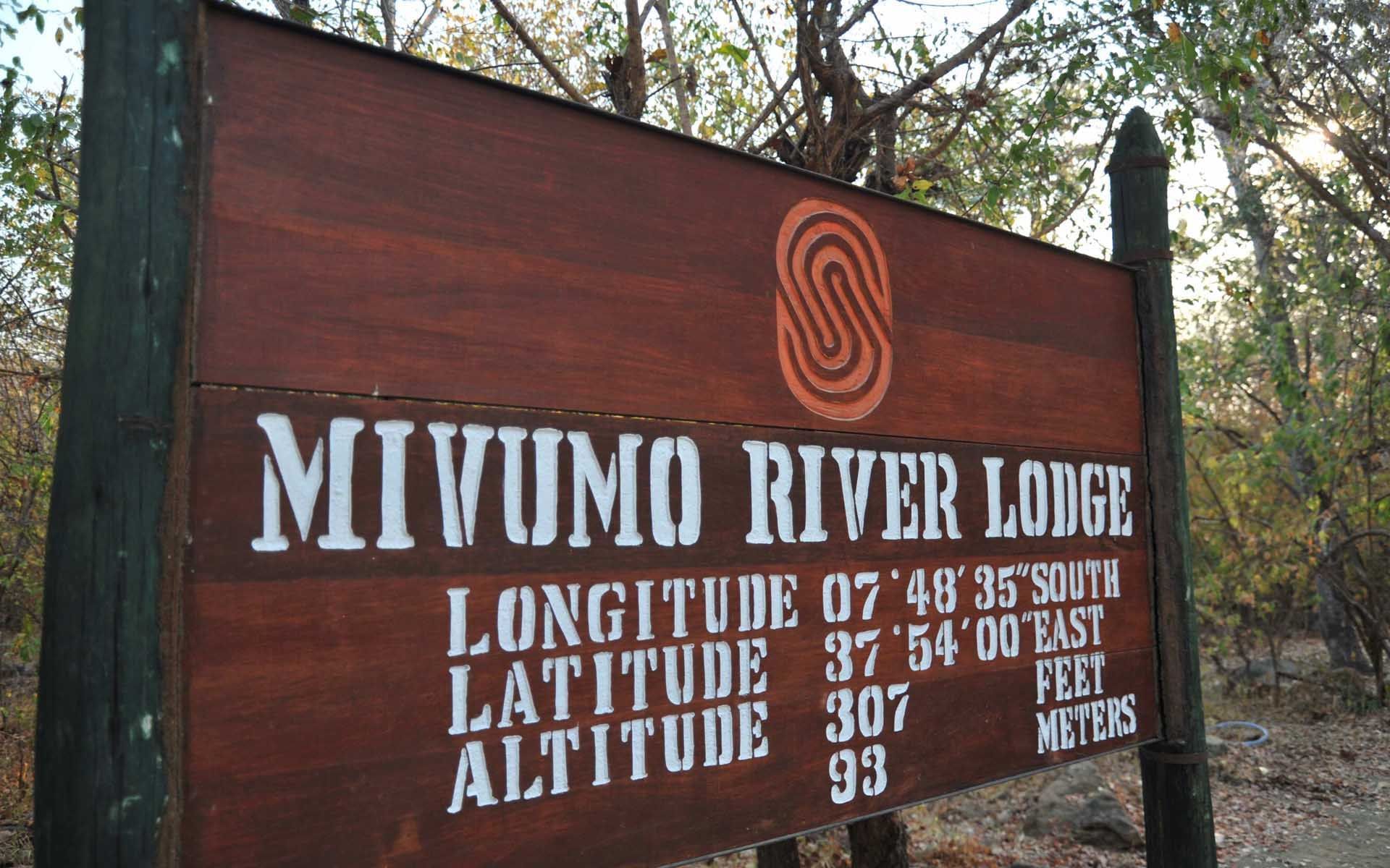 A hotel sign board of Serena Mivumo River Lodge