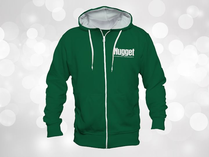 Green Hoodie with Nugget logo on silver background