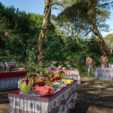 Outdoor buffet in The Crater Breakfast at Ngorongoro Serena