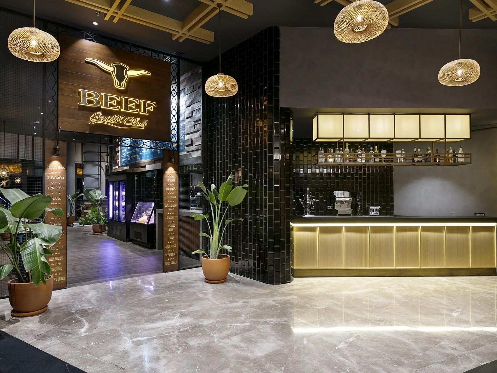 Food counter next to the entrance to the Beef Grill Club at Titanic Deluxe Lara