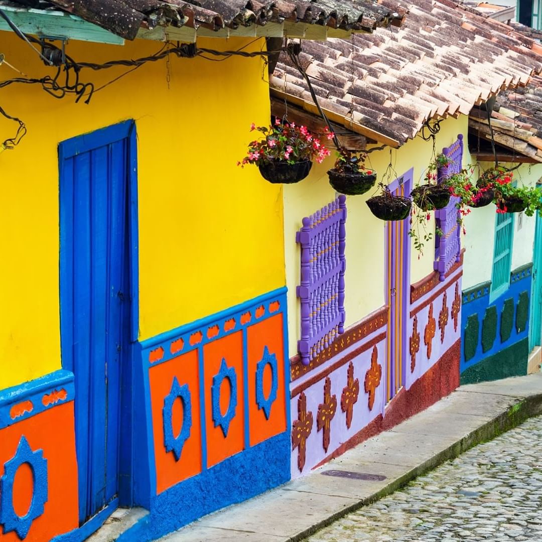 Brightly colored streets in Bogota near DOT Hotels