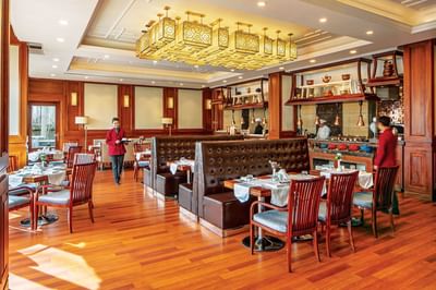 Luxury dining area with booths in Silk Route at The Indus Valley Leh, Ladakh restaurant