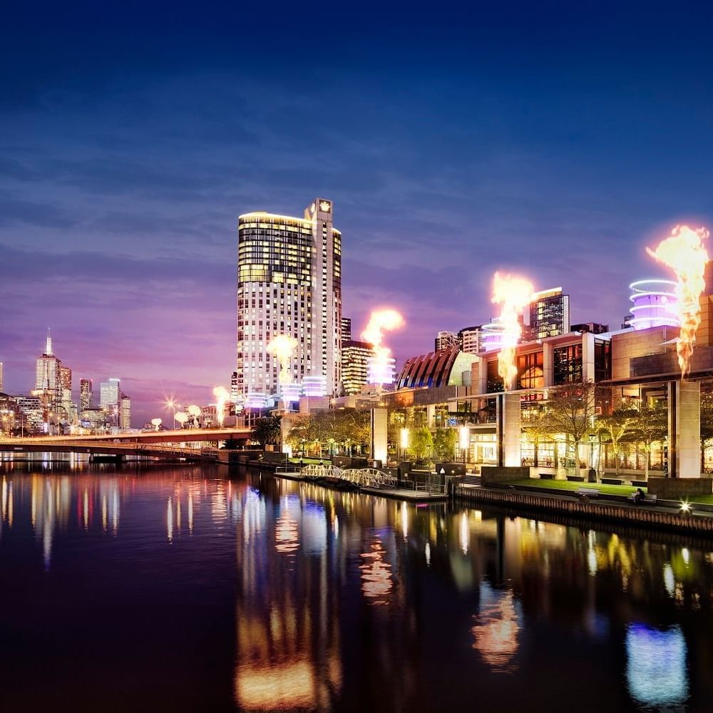 City night view near Crown Towers Melbourne Hotel