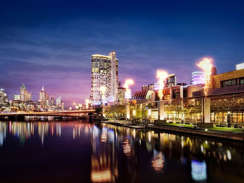 City night view near Crown Towers Melbourne Hotel