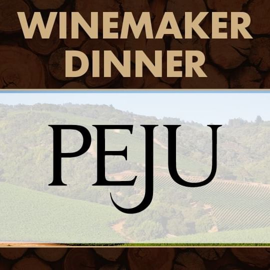 Peju wine logo with winery in background