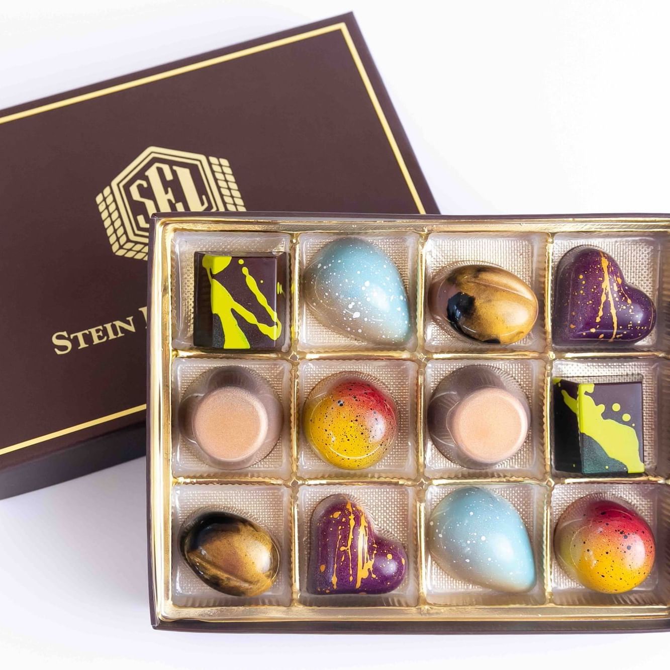Close up of a box of chocolates served at Stein Lodge