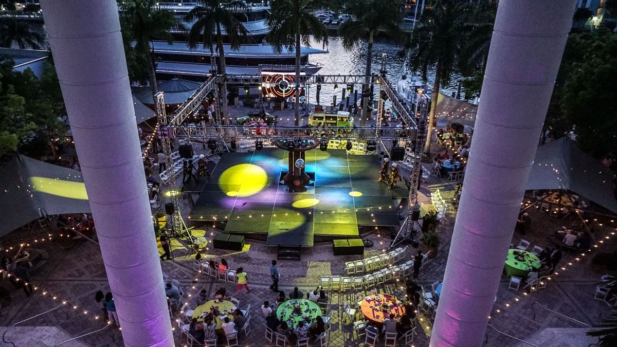 Aerial view of Intracoastal Event Terrace in Diplomat Marina at The Diplomat Resort