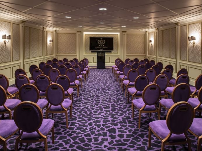 Meeting room arranged with theatre setup at Palazzo Versace 