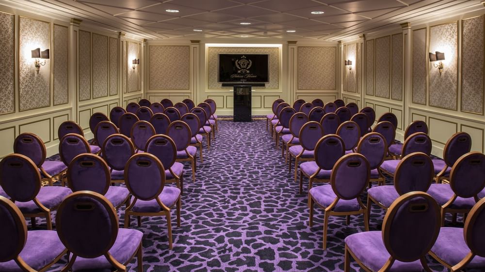 Meeting room arranged with theatre setup at Palazzo Versace 