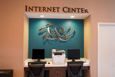 Workstations in the Internet Center at Rosen Inn International
