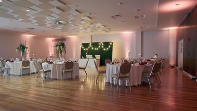 tables and chairs in a large room
